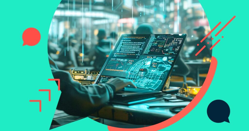 imagem futurista de um hacker em um laptop acessando um sistema